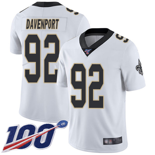 Men New Orleans Saints Limited White Marcus Davenport Road Jersey NFL Football #92 100th Season Vapor Untouchable Jersey->women nfl jersey->Women Jersey